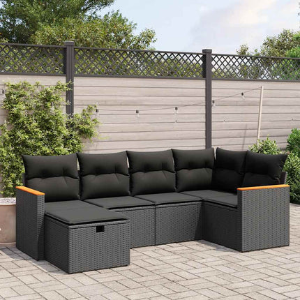Loungegrupp med dynor 6 delar svart konstrotting