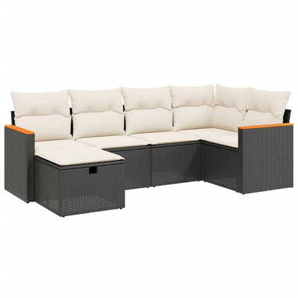 Loungegrupp med dynor 6 delar svart konstrotting