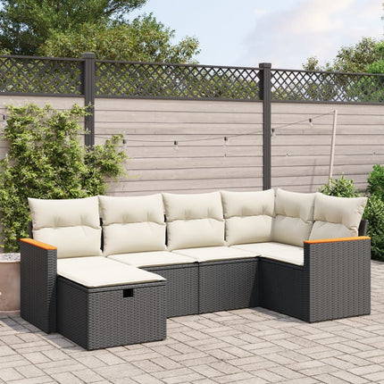 Loungegrupp med dynor 6 delar svart konstrotting