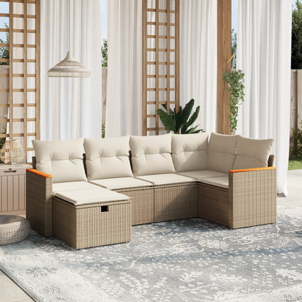 Soffgrupp för trädgården med dynor 6 delar beige konstrotting