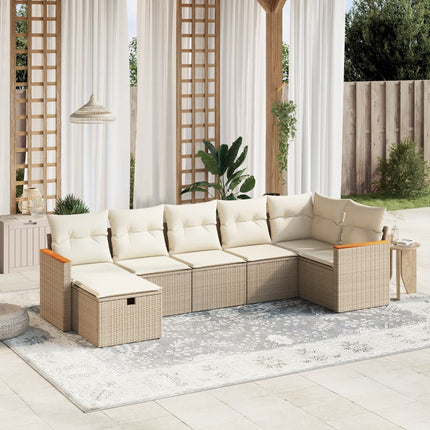 Matgrupp för trädgården med dynor 7 delar beige konstrotting