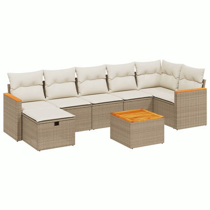 Matgrupp för trädgården med dynor 8 delar beige konstrotting