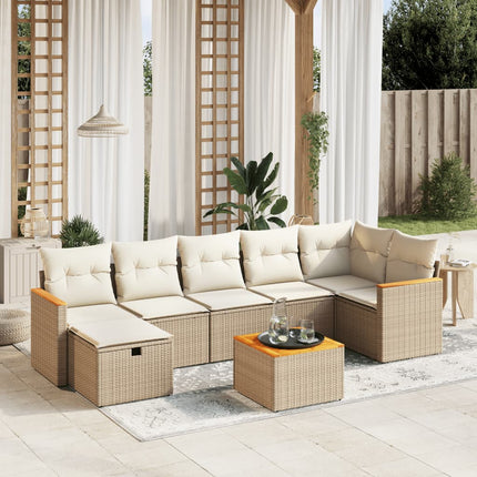 Matgrupp för trädgården med dynor 8 delar beige konstrotting
