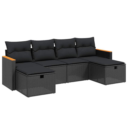 Loungegrupp med dynor 6 delar svart konstrotting