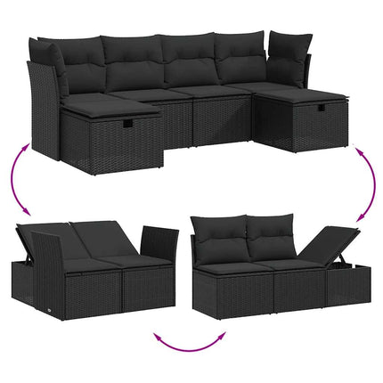 Loungegrupp med dynor 6 delar svart konstrotting