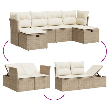 Soffgrupp för trädgården med dynor 6 delar beige konstrotting