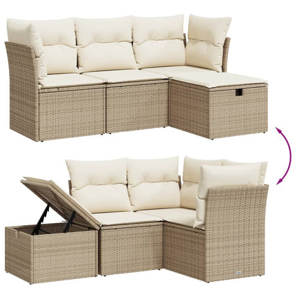 Soffgrupp för trädgård med dynor 4 delar beige konstrotting