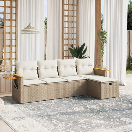 Soffgrupp för trädgården med dynor 5 delar beige konstrotting