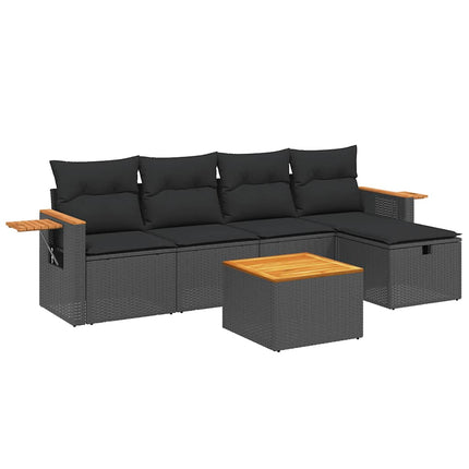 Loungegrupp med dynor 6 delar svart konstrotting