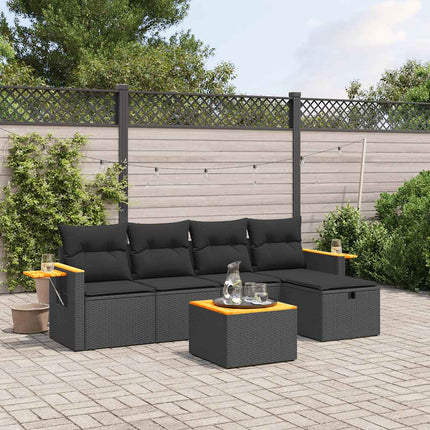 Loungegrupp med dynor 6 delar svart konstrotting