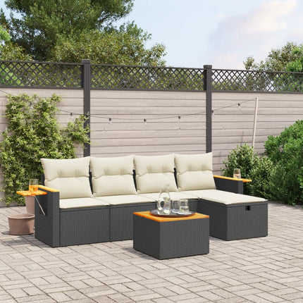 Loungegrupp med dynor 6 delar svart konstrotting