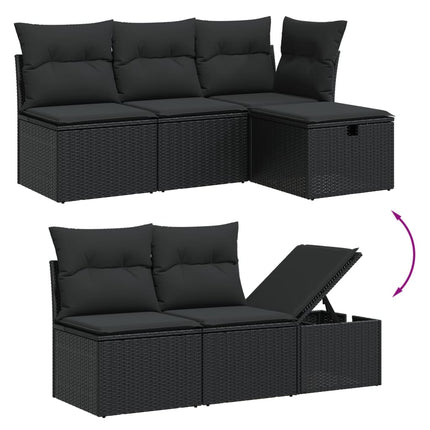 Loungegrupp med dynor 6 delar svart konstrotting