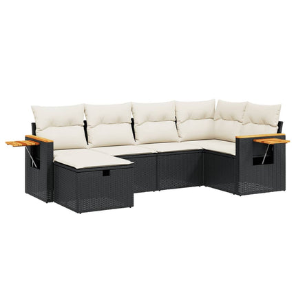 Loungegrupp med dynor 6 delar svart konstrotting
