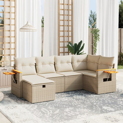 Soffgrupp för trädgården med dynor 6 delar beige konstrotting