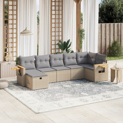 Soffgrupp för trädgård med dynor 7 delar beige konstrotting
