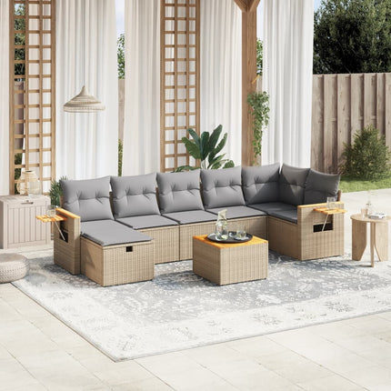 Soffgrupp för trädgård med dynor 8 delar beige konstrotting