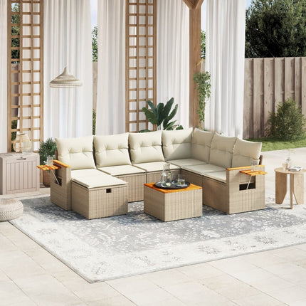 Matgrupp för trädgården med dynor 8 delar beige konstrotting
