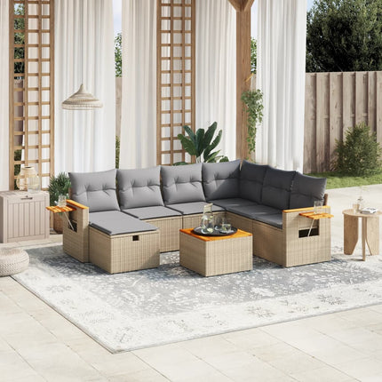 Soffgrupp för trädgård med dynor 8 delar mixbeige konstrotting