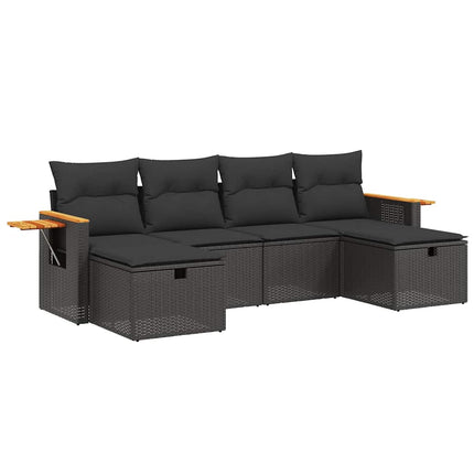 Loungegrupp med dynor 6 delar svart konstrotting