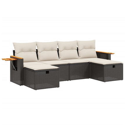 Loungegrupp med dynor 6 delar svart konstrotting