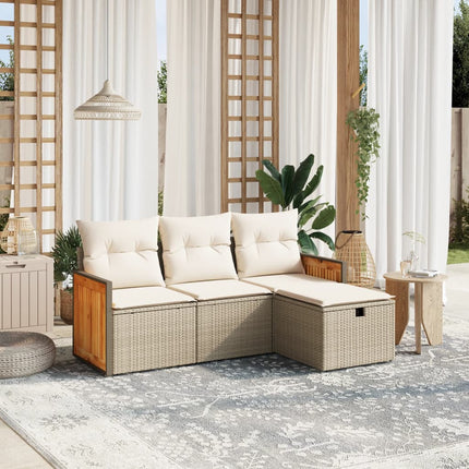 Soffgrupp för trädgård med dynor 4 delar beige konstrotting
