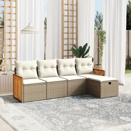 Soffgrupp för trädgården med dynor 5 delar beige konstrotting