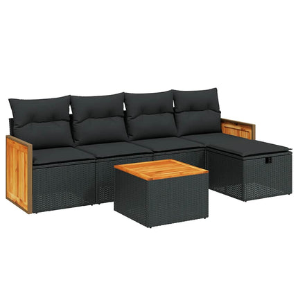 Loungegrupp med dynor 6 delar svart konstrotting