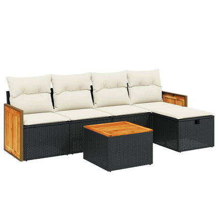 Loungegrupp med dynor 6 delar svart konstrotting
