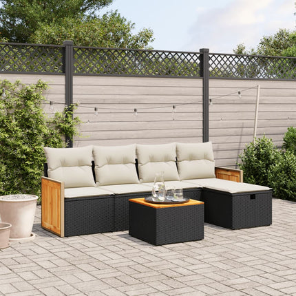 Loungegrupp med dynor 6 delar svart konstrotting