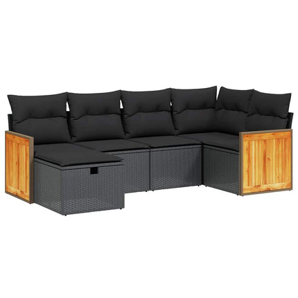 Loungegrupp med dynor 6 delar svart konstrotting
