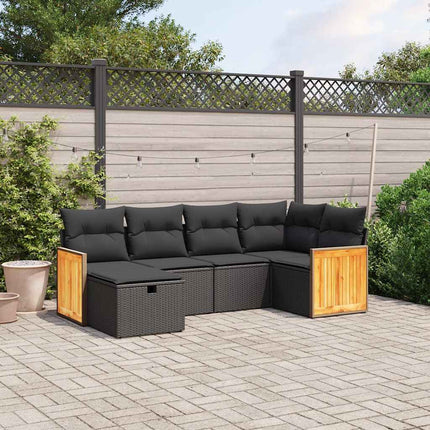 Loungegrupp med dynor 6 delar svart konstrotting