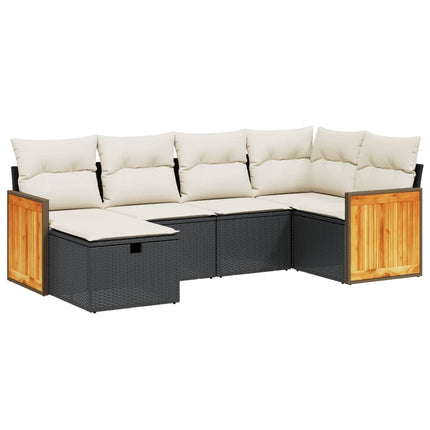 Loungegrupp med dynor 6 delar svart konstrotting