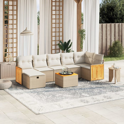 Matgrupp för trädgården med dynor 8 delar beige konstrotting