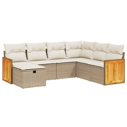 Matgrupp för trädgården med dynor 7 delar beige konstrotting