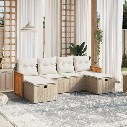 Soffgrupp för trädgården med dynor 6 delar beige konstrotting