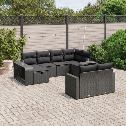 Loungegrupp 10 delar med svarta dynor konstrotting