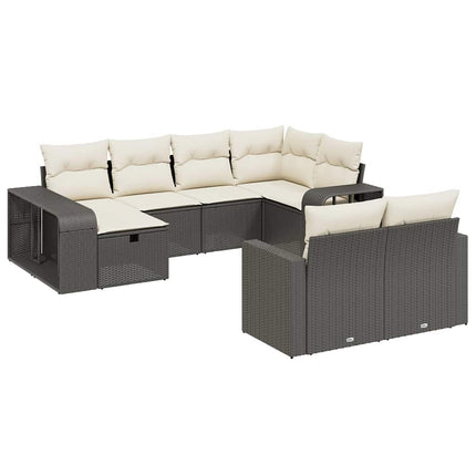 Loungegrupp 10 delar med svarta dynor konstrotting