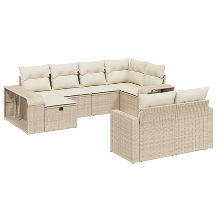 Soffgrupp för trädgård med dynor 10 delar beige konstrotting