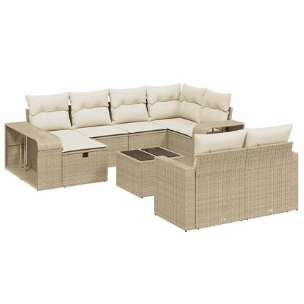 Loungegrupp för trädgården m. dynor 11 delar beige konstrotting