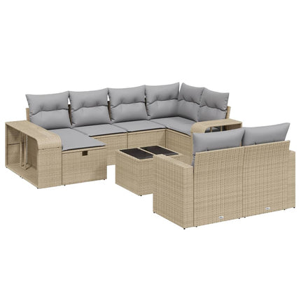 Loungegrupp för trädgården m. dynor 11 delar beige konstrotting