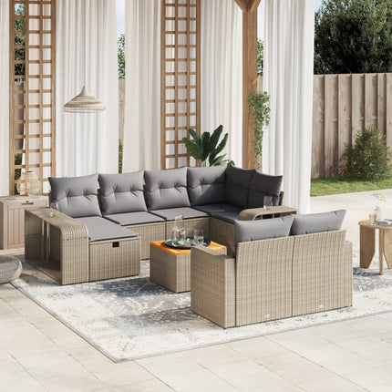 Loungegrupp för trädgården m. dynor 11 delar beige konstrotting
