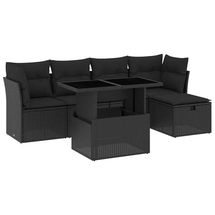 Loungegrupp med dynor 6 delar svart konstrotting