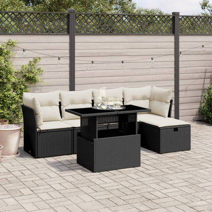 Loungegrupp med dynor 6 delar svart konstrotting