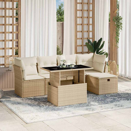 Soffgrupp för trädgården med dynor 6 delar beige konstrotting
