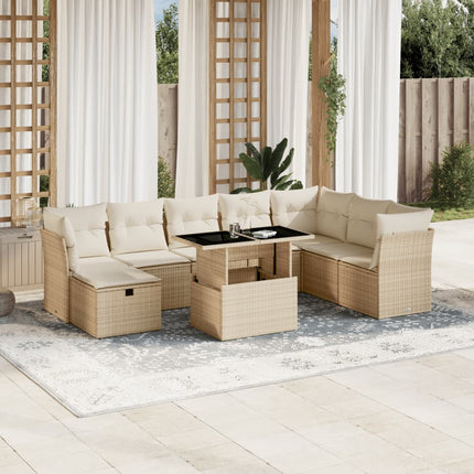 Soffgrupp för trädgården med dynor 9 delar beige konstrotting