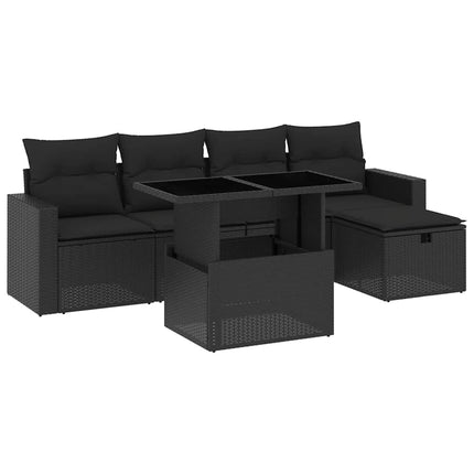 Loungegrupp med dynor 6 delar svart konstrotting