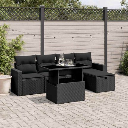 Loungegrupp med dynor 6 delar svart konstrotting