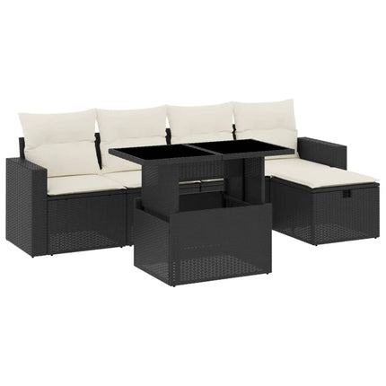 Loungegrupp med dynor 6 delar svart konstrotting