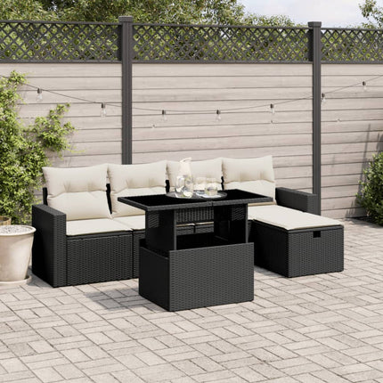 Loungegrupp med dynor 6 delar svart konstrotting