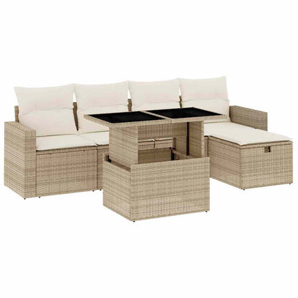 Soffgrupp för trädgården med dynor 6 delar beige konstrotting